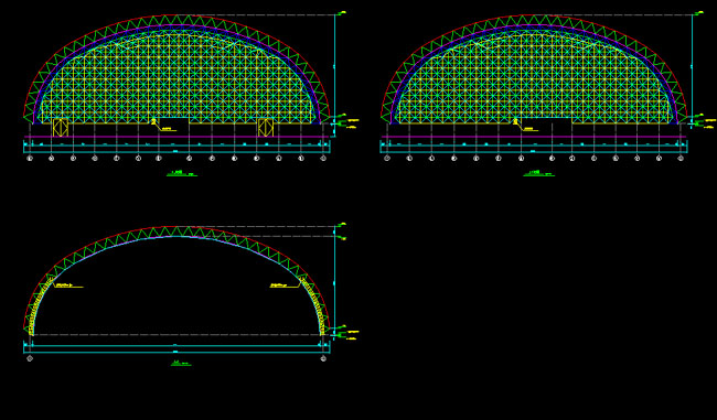 二连浩特跨度110米，拱高35_7米煤棚网架